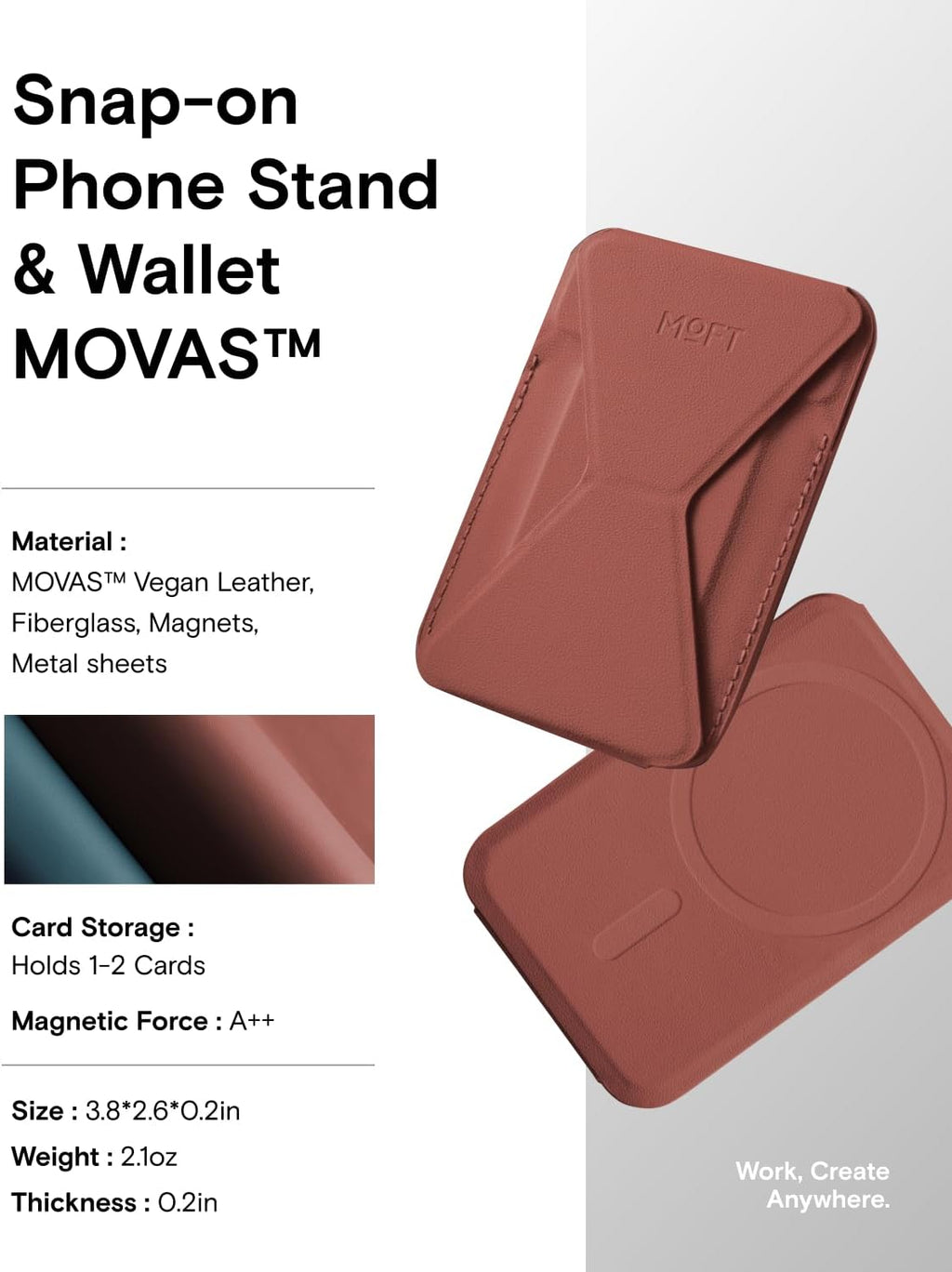 MOFT MagSafe Wallet Stand Compatible with iPhone 16/15/14/13/12 Series, Angle Adjustment & MOVAS Phone Stand (Sienna Brown)