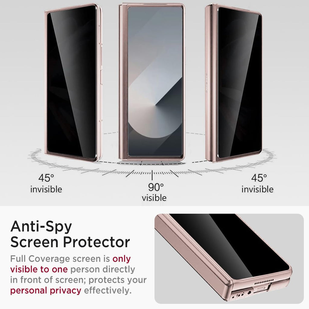 Miimall for Samsung Galaxy Z Fold 6 Case with Privacy Screen Protector, [Anti Spy] Built-in Adjustable Kickstand & Magnetic Hinge Protection Full-Body Protective Case for Galaxy Z Fold 6 5G Pink