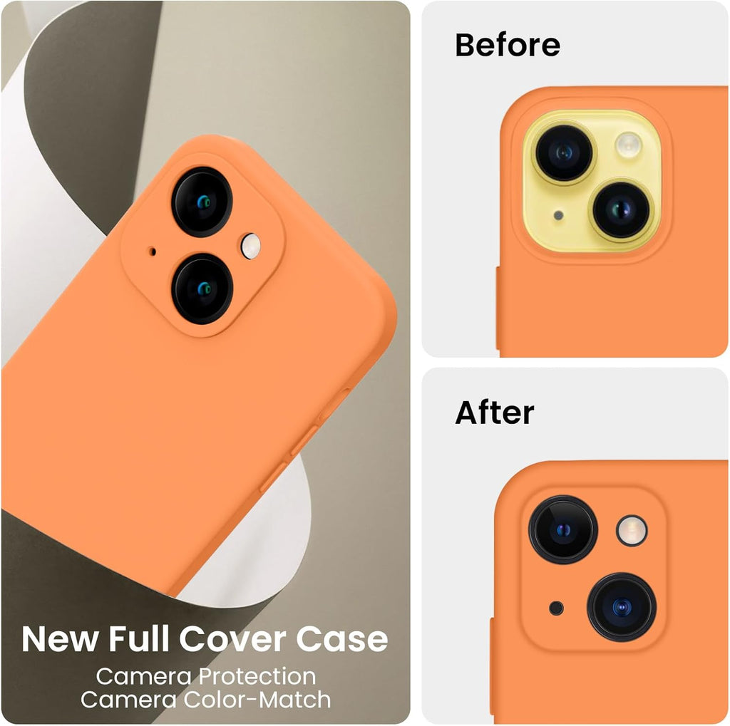 FireNova Designed for iPhone 14 Case, Silicone Upgraded [Camera Protection] Phone Case with [2 Screen Protectors], Soft Anti-Scratch Microfiber Lining Inside, 6.1 inch, Kumquat