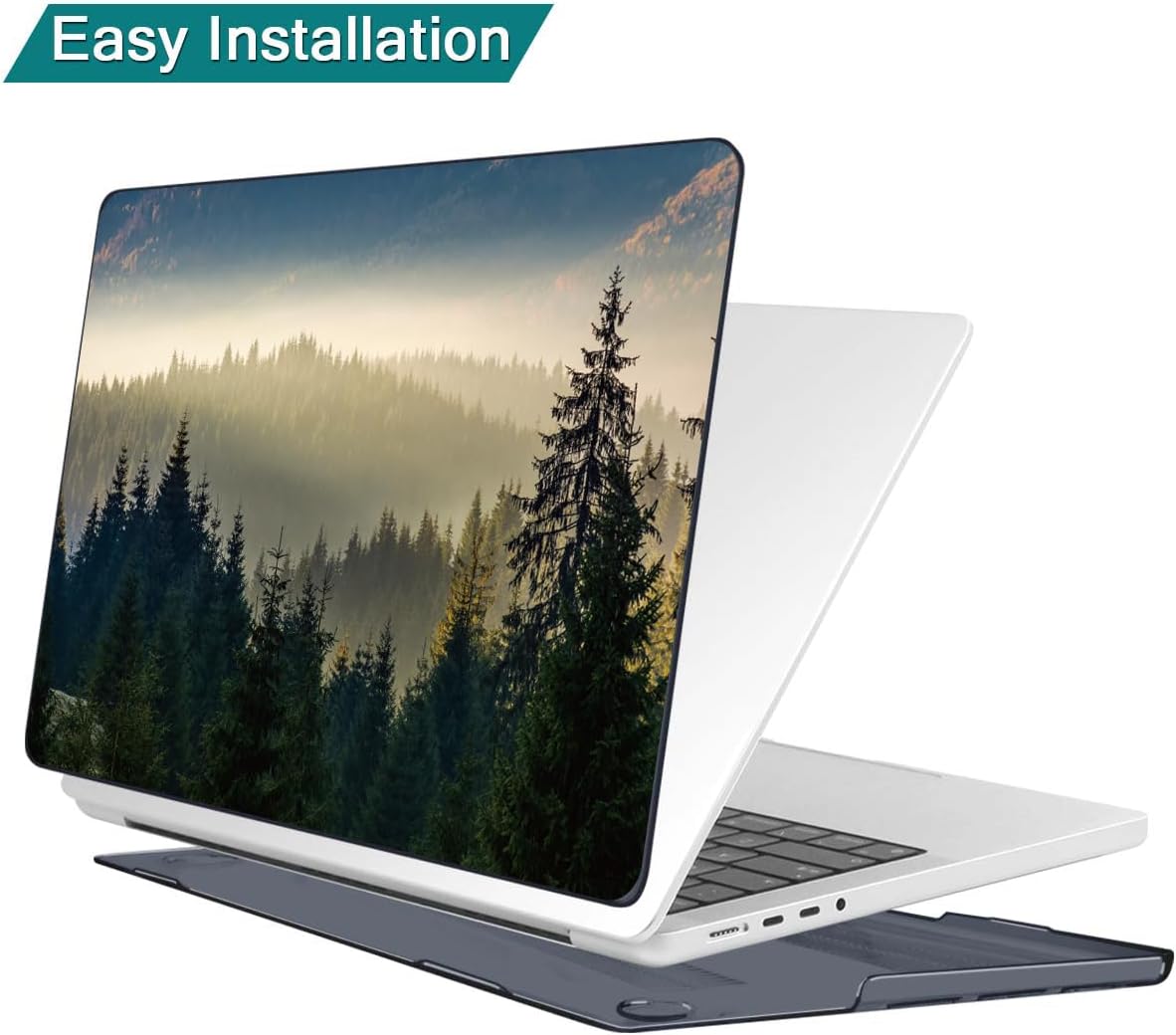 Teryeefi for MacBook Pro 14 inch Case M4 M3 M2 M1 2024 2023 2021 (Model:A3112 A3401 A3185 A2918 A2992 A2779 A2442), Hard Shell Cover + Keyboard Cover, Forest Landscape