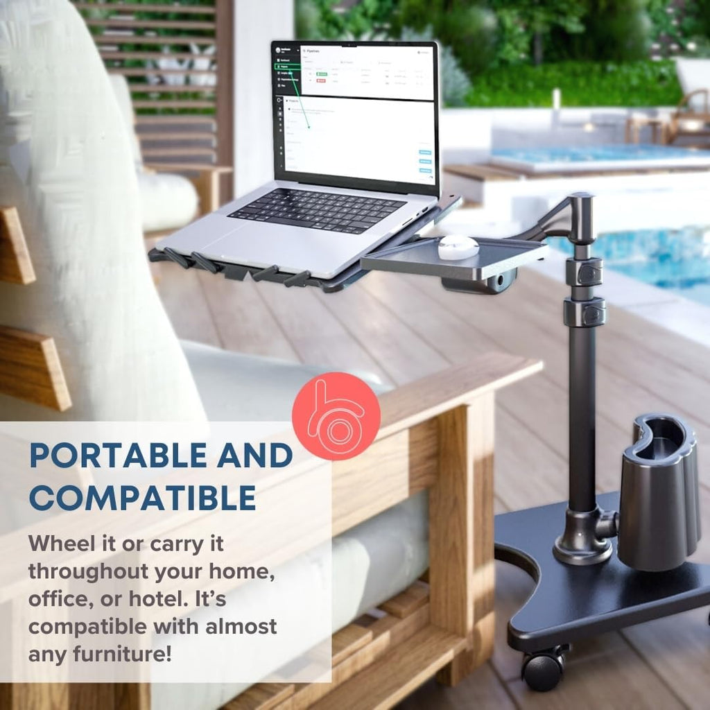 LEVO G2 Deluxe Adjustable Laptop Stand – Rolling Computer Desk & Ergonomic Table for Bed, Sofa, or Office – Portable Mobile Workstation with Tilt – Fits Devices up to 16″ - Silver & White