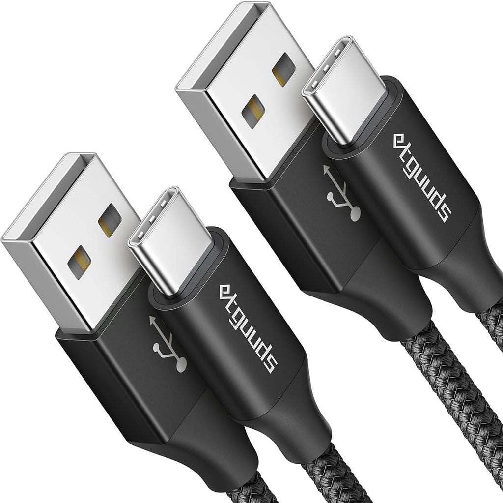 etguuds 6ft USB A to USB C Cable 3A Fast Charging, 2-Pack USB A to USB Type C Charger Cord for iPhone 16 15 Pro/Pro Max/Plus, for Samsung Galaxy S24 S23 S22 S21 S20 S10 A55 A54 Flip Note, Moto, Black