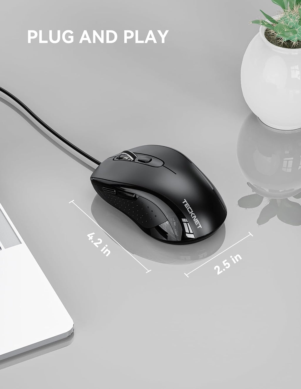 TECKNET Wired Mouse (Black)