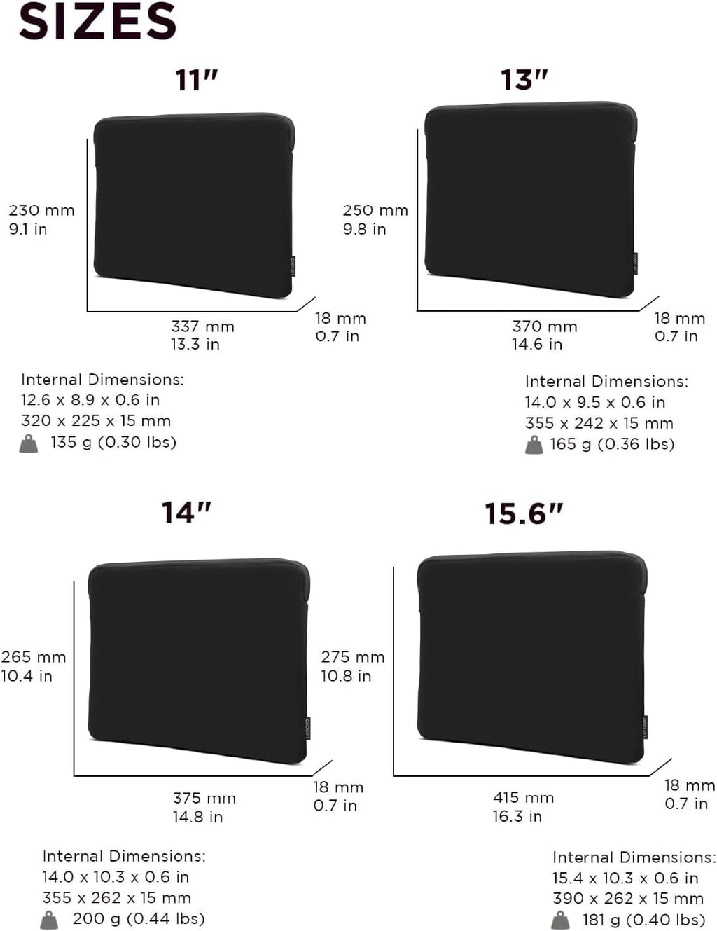 Lenovo Basic Laptop Sleeve 14 Inch Notebook/Tablet Compatible with MacBook Air/Pro Neoprene Material - Soft Fleece Lining - Zippered Top Opening - Black