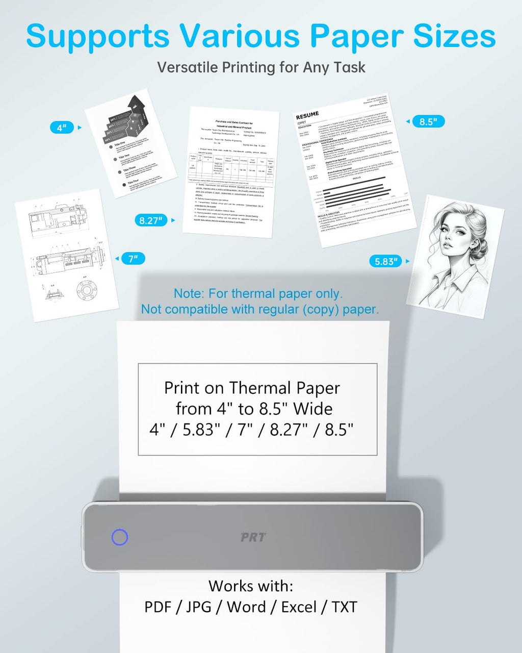 Inkless Portable Printer for Travel, Wireless Thermal Printer Support 8.5 x 11 Inch US Letter A4 B5, Bluetooth Mobile Printers with iOS, Android, Laptop for Home Use, Car, Office, School, Grey
