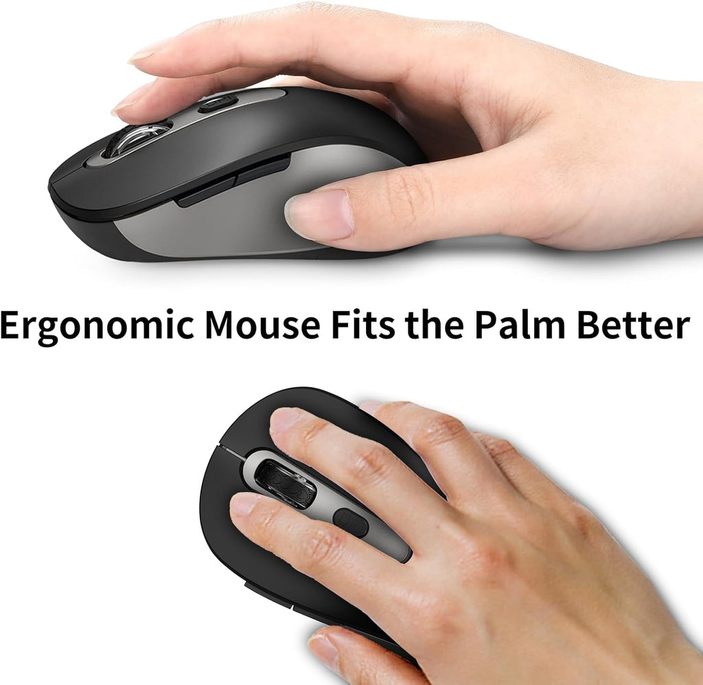 Wireless Mouse for Laptop, PC, Chromebook, Mac, MacBook, Silent Wireless Mouse with USB Nano Receiver, Side Button, 2400 DPI, Anti Slip Roller, 6 Button Ergonomics Cordless Computer Mice - Black Gray