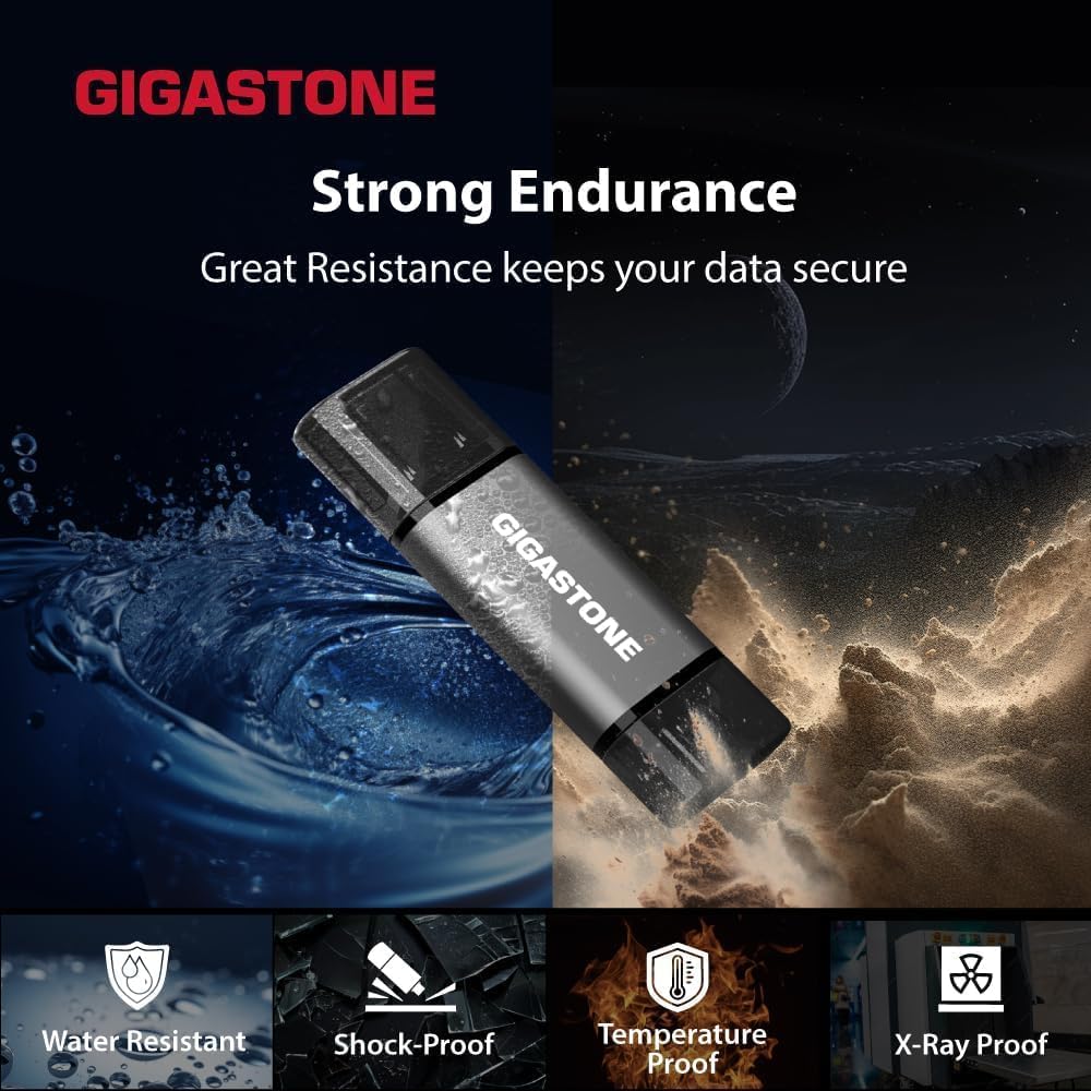 GIGASTONE 32GB Dual Flash Drive (5 Pack) Z40 USB 3.2 Gen 1, 2-in-1 Type-A & Type-C, 100MB/s Ultra Fast, Head Cap Design, Plug & Play for Smartphone/PC/Mac/TV/Car Audio, USB 2.0/3.0/3.1 Compatible