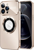 Magnetic for iPhone 12 Pro Max Case, Compatible with MagSafe, Built-in Camera Lens Protector, Logo View, Military Grade Drop Proof Phone Case Cover, Desert Titanium