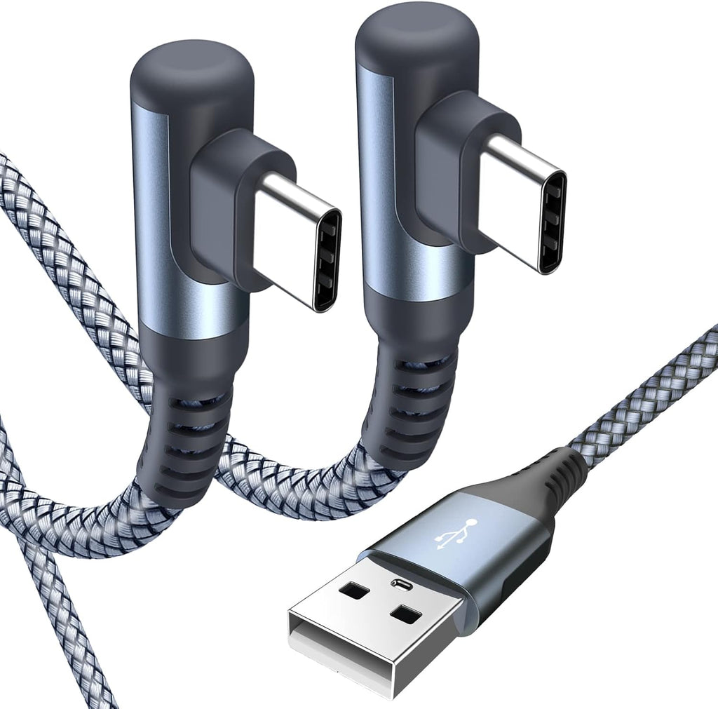 USB Type C Cable Right Angle [2-Pack, 6.6FT+20FT], USB Type C iPhone 16 Charger Cable Nylon Braided Cord for iPhone 15 16 Pro Max Plus, Samsung Galaxy S25 S24 S23 S22 S21 S10 S9 Note 20 10,Moto,PS5