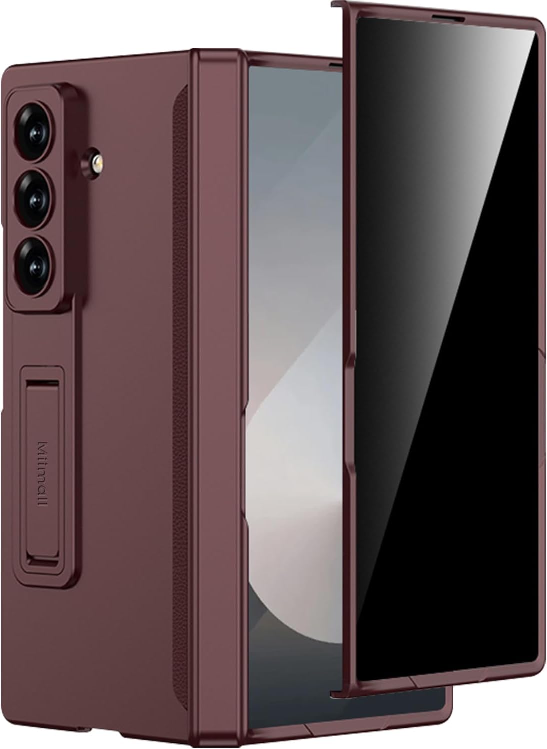 Miimall for Fold 7 Case with Privacy Screen Protector, Z Fold 7 Phone Case Stand, Heavy Duty, Full-Body Magnetic Hinge Protection Shockproof All-Inclusive Cases for Galaxy Z Fold 7 Wine Red
