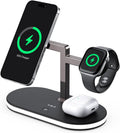 VBA 4 in 1 Wireless Charging Station for Apple MagSafe Charger,Fast Charging Magnetic Wireless Charger Stand with Night Light for iPhone 16 15 14 13 12 Series,Apple Watch,AirPods Pro 2 3 4 (Black)