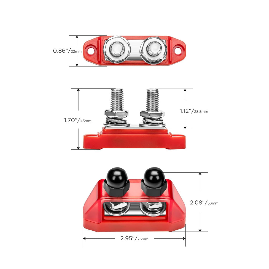 Recoil S2P-38 Bus Bar 250A Power Distribution Block Busbar Dual 3/8” Studs Terminal for Boat Automotive Solar System
