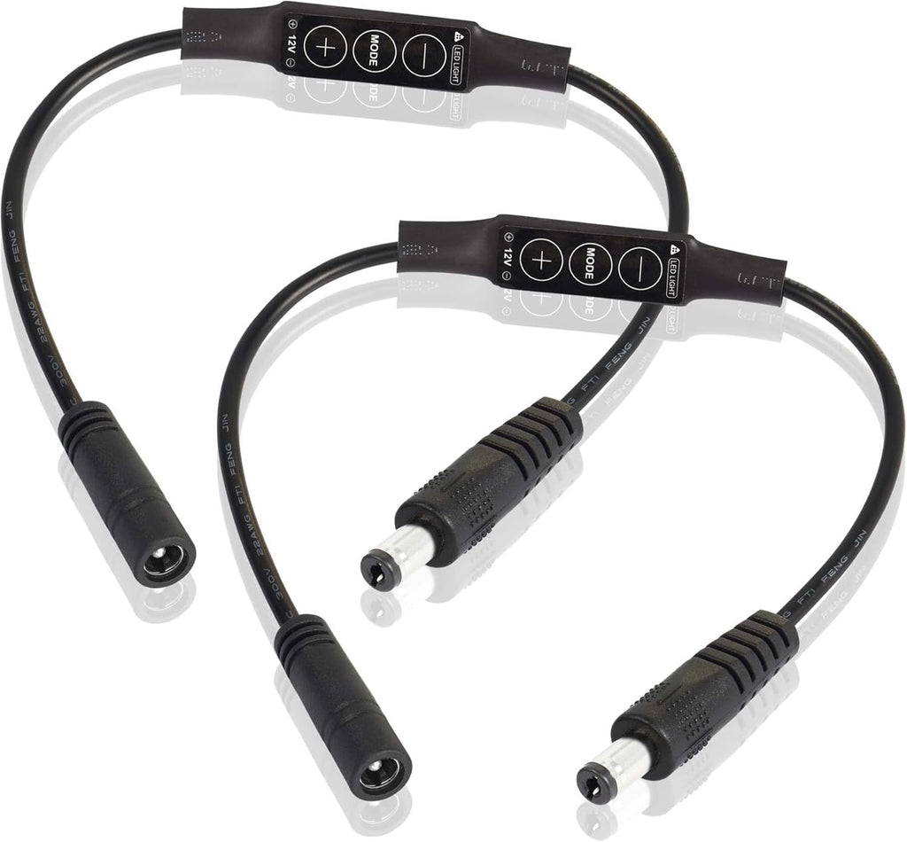 PNGKNYOCN DC 12V LED Strip Lights Dimmer DC 5.5 * 2.1mm Male to Female Mini Single Color LED Dimming Controller(2-Pack)