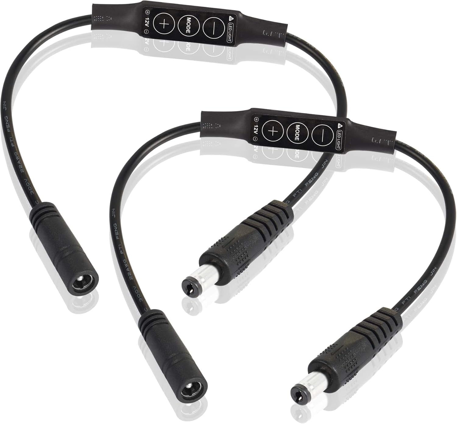 PNGKNYOCN DC 12V LED Strip Lights Dimmer DC 5.5 * 2.1mm Male to Female Mini Single Color LED Dimming Controller(2-Pack)