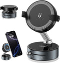 360° Rotation Clip on Car Phone Mount, 2 IN 1 Adjustable Magnetic Car Phone Holder Vacuum Suction Cup Phone Stand Foldable Cellphone Mount with Concealable Ears for All Smartphones