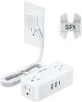 TESSAN 5 FT White Extension Cord, 900J Surge Protector Small Power Strip with 3 USB Ports (1 USB C), Flat Plug Power Strip, Mini Charging Station Suitable for Home Office Dorm