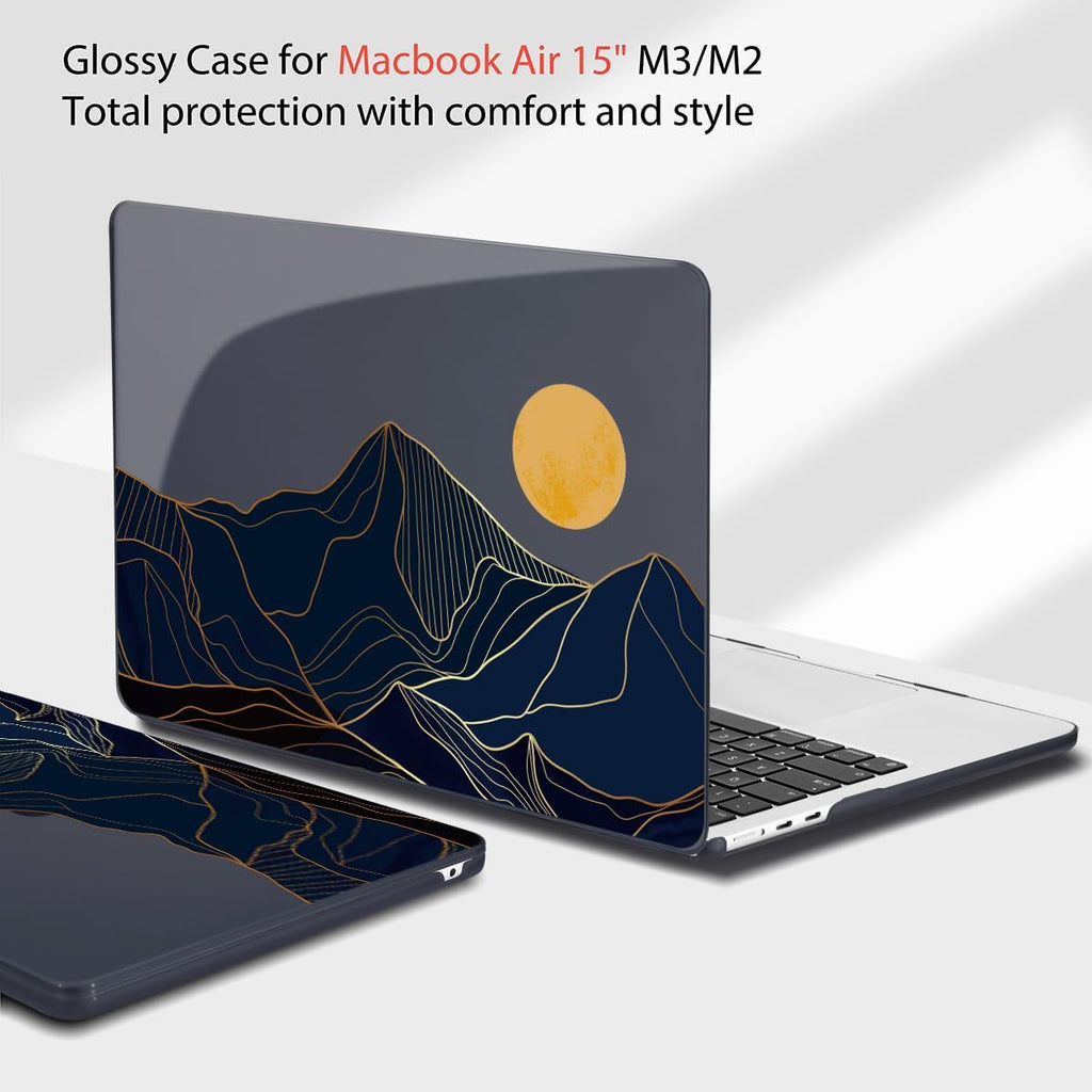 Teryeefi Compatible with MacBook Air 15 inch Case A2941 M2 A3114 M3 Release 2023 2024,Design Pattern Slim Cover + Keyboard Cover + OTG Adapter for 15.3 inch MacBook Air Liquid Retina, Mountain Line