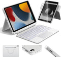 HOU Combo Keyboard Case for iPad 9th Generation (10.2", 2021)/8th Gen/7th Gen/iPad Air 3/Pro 10.5 2017 Multi-Touch Trackpad,7 Color Backlight,Rotatable & Detachable,Portrait/Landscape Modes,White