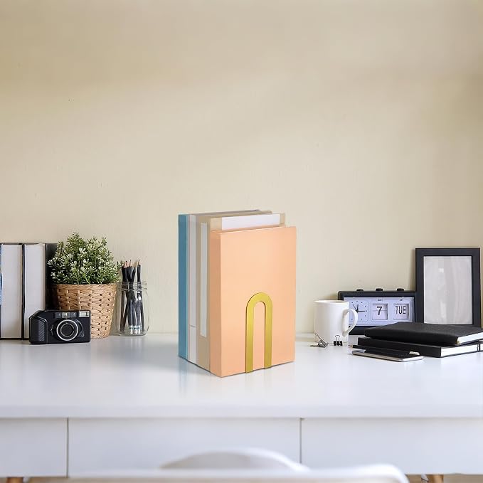 Chunful 2 Pcs Gold Modern Metal Book Ends - Image 5