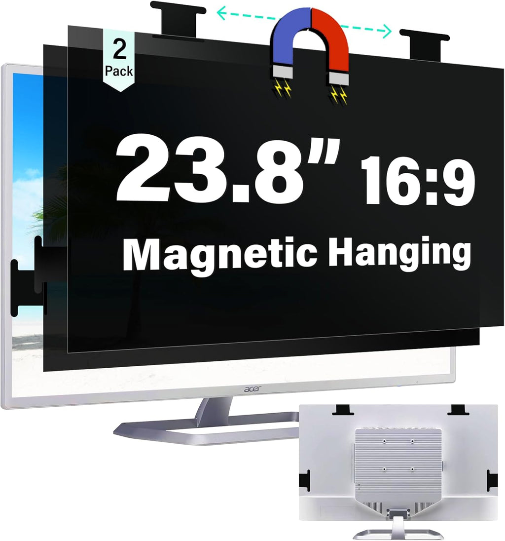[2 Pack] Magnetic 23.8 Inch Computer Privacy Screen for 16:9 Aspect Ratio Widescreen Monitor, Hanging Eye Protection Anti Glare Blue Light Computer Monitor Privacy Filter, Removable 23.8 in Protector Film