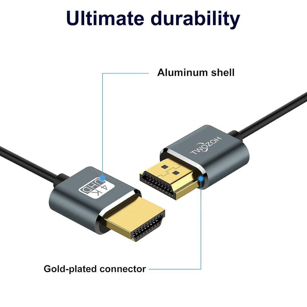 Twozoh Ultra-Thin Long HDMI to HDMI Cable 25FT, Hyper Slim HDMI 2.0 Cable, Extreme Flexible HDMI Cord Support 3D/4K@60Hz, 2160P, 1080P
