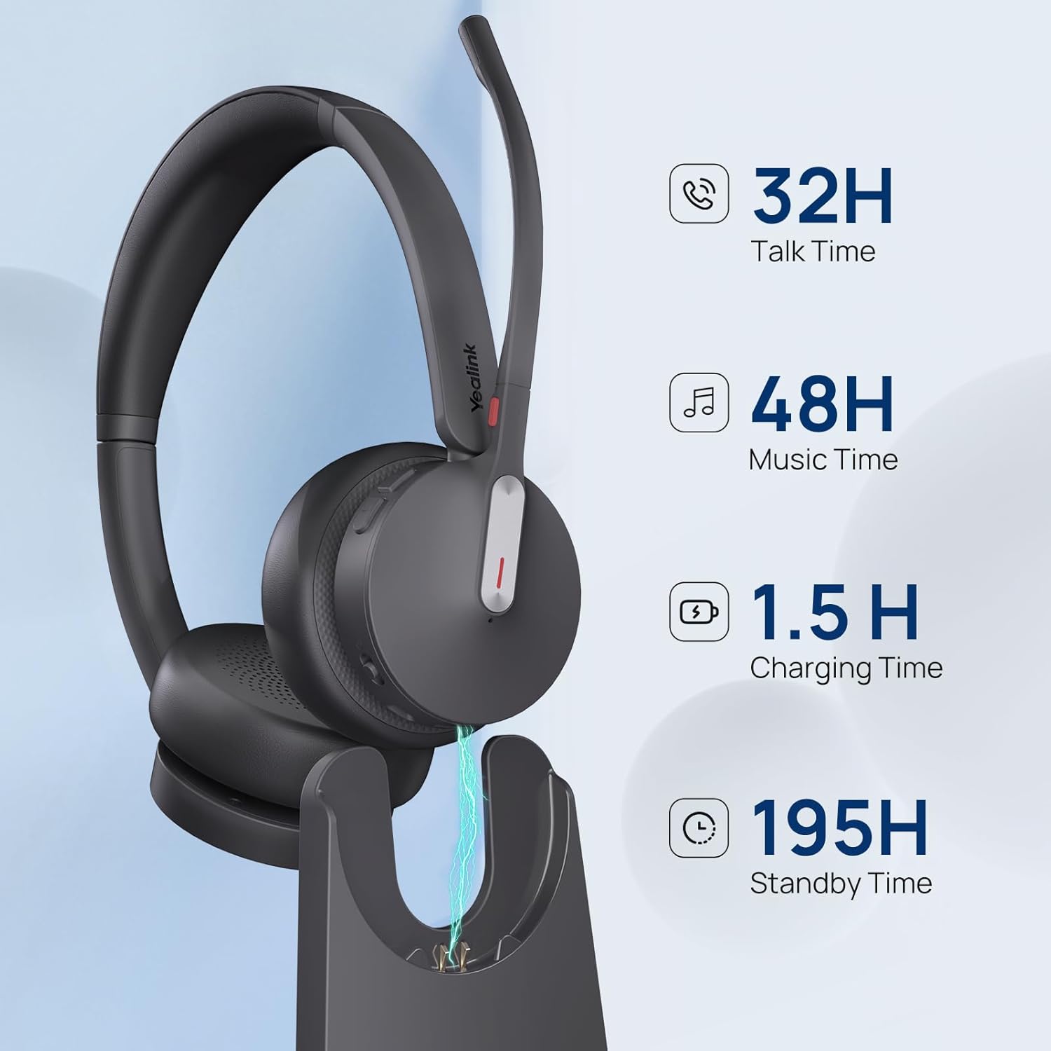 Yealink WH64 Hybrid DECT& Bluetooth Wireless Headset,492ft Range Dual Teams UC Zoom Headphones with DECT Dongle&Charging Stand, 3X Noise Cancelling Mic, 32H Talk Time,Headsets for PC,Phone,Laptop