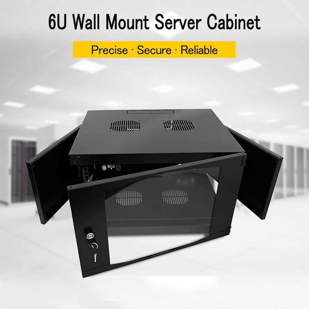 Raising Electronics Wall Mount Server Cabinet for Networking Data Home Video WiFi Internet System with 12 inch Install Depth (6U 450mm deep)