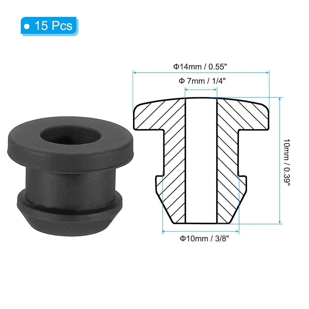 PATIKIL 10mm / 3/8 Inch Drill Hole,1/4 Inch ID Rubber Grommets, 15Pcs Top Hat Grommet for Wiring Eyelet Ring Gasket Automotive Firewall Cable Hole Plugs Wires Protection, Black