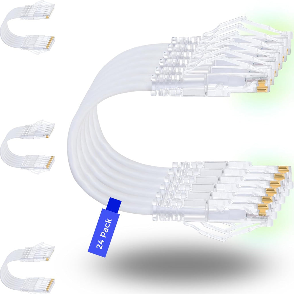 Rapink Patch Cables Cat6/ Cat6a 3ft (24 Pack) Slim, Cat6a Ethernet Patch Cable 10G Support, Snagless Cat 6 Patch Cable for Patch Panel to Switch, Flexiable Cat6 Ethernet Cable White