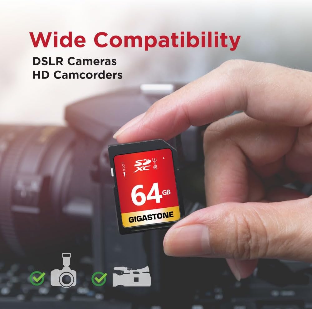 GIGASTONE 64GB SD Card 2-Pack UHS-I U1 Class 10 SDXC Memory Card High Speed Full HD Video Canon Olympus Digital Camera with 2 mini Cases