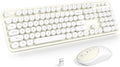 KNOWSQT Wireless Keyboard and Mouse Combo - White-Milky Full-Sized 2.4 GHz 104 Keys Typewriter Cute Keyboard, Round Keycap and Optical Mouse for Windows, Computer, PC, Laptop, Desktop