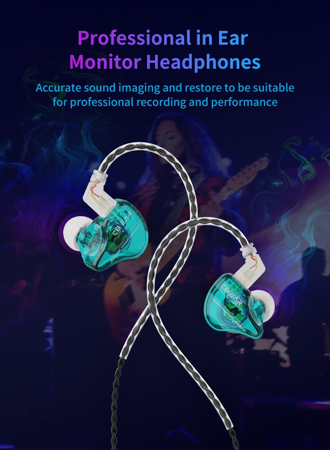 KBEAR Storm Wired Earbuds in Ear Headphones for Singers Musicians on Stage Studio Church,Crisp Clarity Sound Nice Round Bass IEM Earphones Monitor Hi Res Detachable OFC Silver-Plated Cable