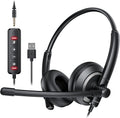 Computer USB Headset with Microphone for PC - Headphones with Noise Cancelling Microphone On Ear Wired Headset Mic Mute for WFH Call Center Office Online Class Skype Zoom