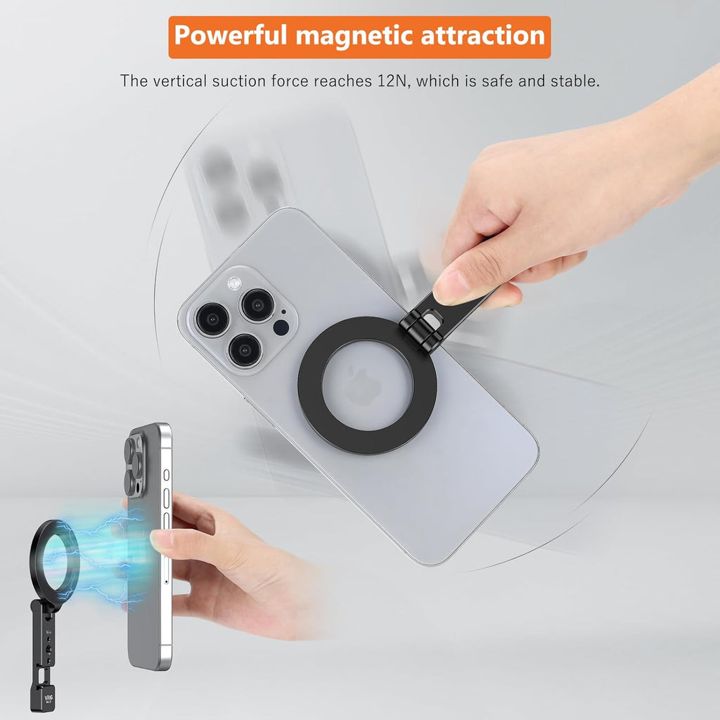 VRIG Magnetic Phone Holder Compatible with Magsafe for iPhone 16 15 14 13 12 Pro Max Plus Series,Aluminum Tripod Mount Adapter with 1/4”-20 & Cold Shoe for Video Recording