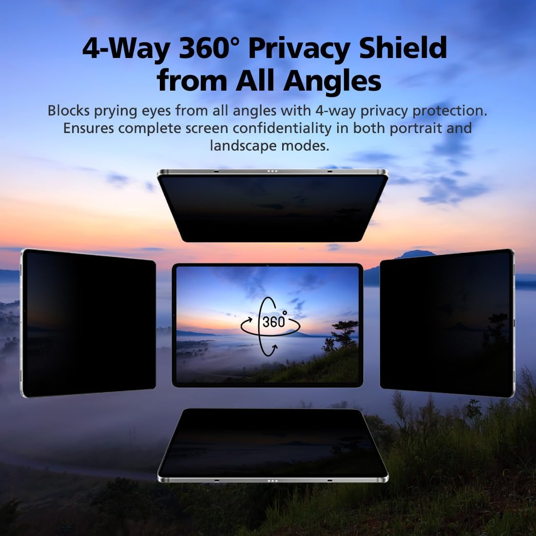 Magnetic & Nano Adsorption 360° 4-Way Privacy Screen Protector for iPad 9th/8th/7th Generation 10.2 inch | Detachable, Anti-Spy, Anti-Fingerprint | Works in Both Landscape & Portrait Modes