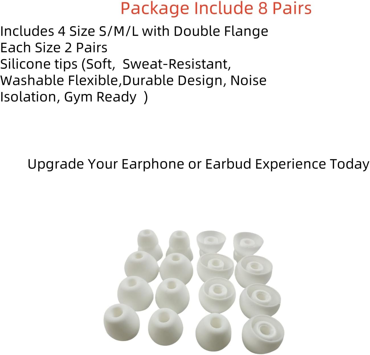 Replacement Ear Tips for Beats Urbeats2.0 Tour2.0 ibeats Beats x, Beats Flex Secure Fit for Powerbeats Pro Silicone Earbuds Washable Sweat-Resistant Noise Isolation 8 Pairs (White)
