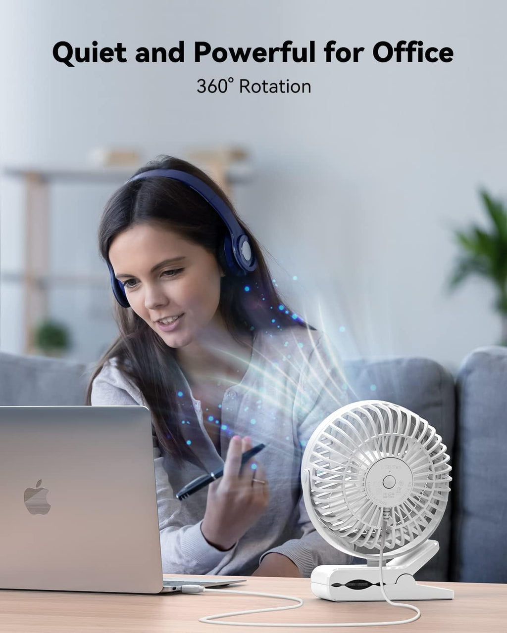 GEHEN Small Clip on Fan, 3-Speed Fan with Strong Airflow, USB-Powered Clip & Desk Fan with Sturdy Clamp, Ultra Quiet for Office Dorm Bedroom Stroller
