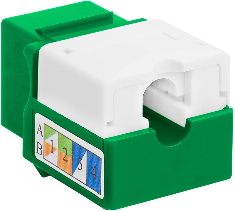 Cmple - RJ45 Keystone Jack 90 Degree Cat5e Keystone Jack Insert Punch Down RJ45 Connectors Female for Wall Plates, Patch Panels, Patch Cables, Ethernet Cables - Green