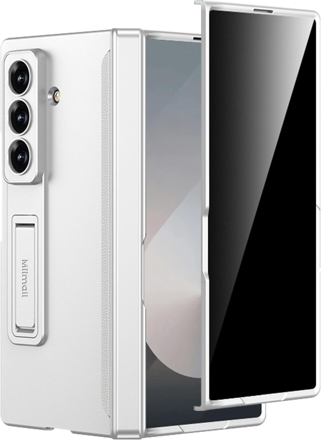 Miimall for Z Fold 7 Case with Privacy Screen Protector, [Military Grade Drop Protection] Built-in Adjustable Kickstand & Magnetic Hinge Protection Shockproof Phone Case for Galaxy Z Fold 7 5G Silver