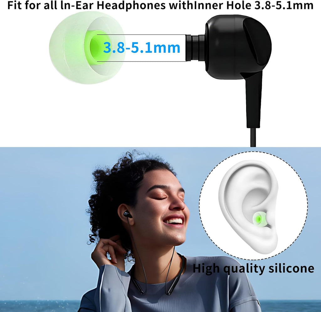 Earbud Tips Ear Bud Tips Soft Anti Slip Washable and Reusable Silicone Replacement Earbud Tips Fit Most in-Ear Earbuds(Inner Hole 3.8mm -5.1mm) 18pcs S M L