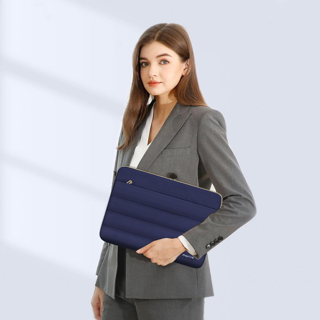 MOSISO 15-15.6 inch Laptop Case, 16 inch Puffy Laptop Sleeve Compatible with MacBook Pro 16, HP Dell ASUS Acer Toshiba Lenovo Notebook Computer, Polyester Horizontal Bag with Small Case, Navy Blue