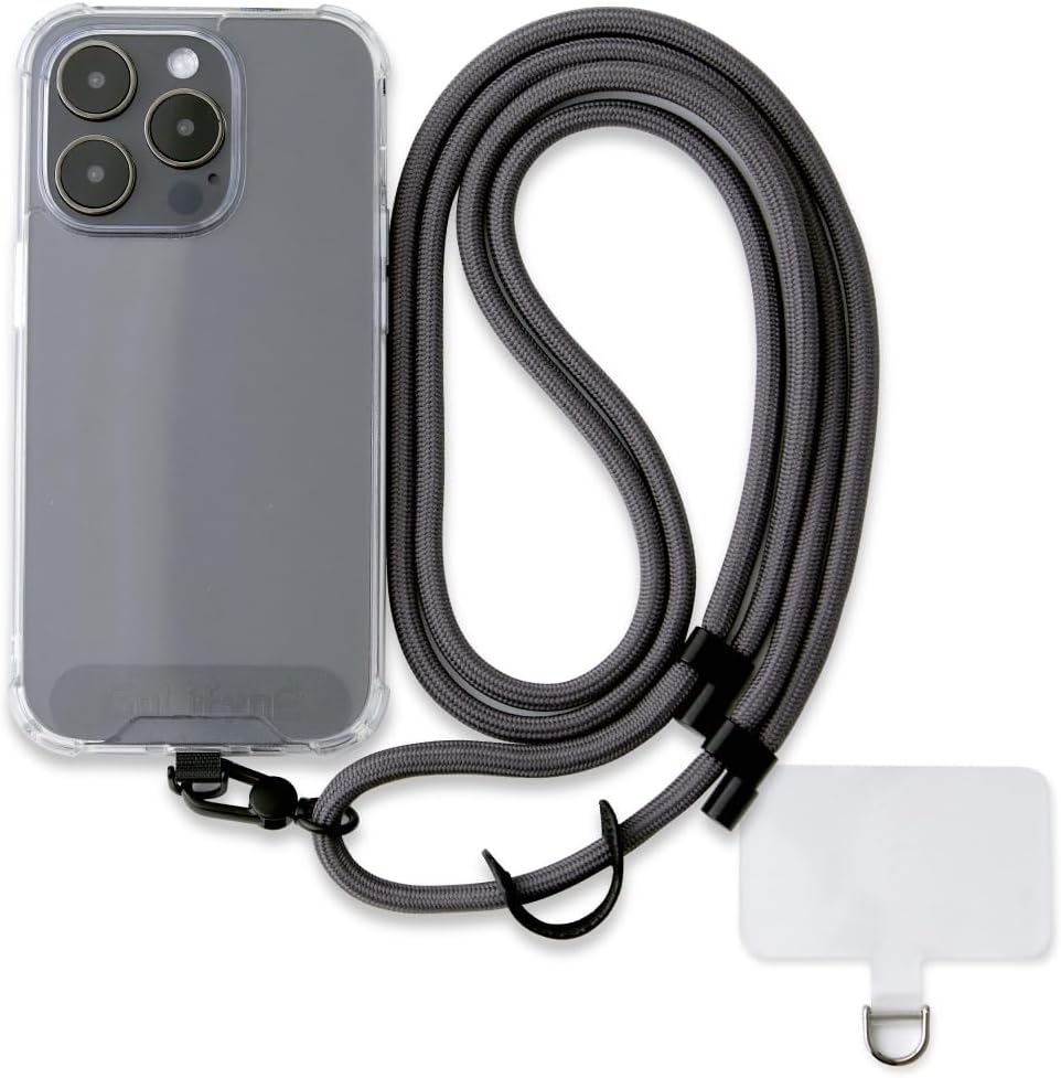 Universal Phone Lanyard, Anti-Theft Crossbody Strap for iPhone 16 Pro Max and Most Smartphones, Adjustable Cell Phone Neck Holder w/2 Non-Adhesive Tether Tab for Men and Women, Charcoal/Black