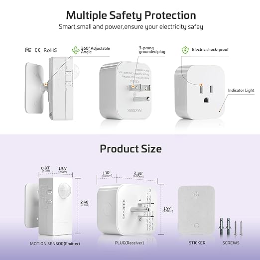RAYZEEK Wireless Motion Sensor Plug Kits, No-Wire Mini PIR Sensor Switch - Image 4