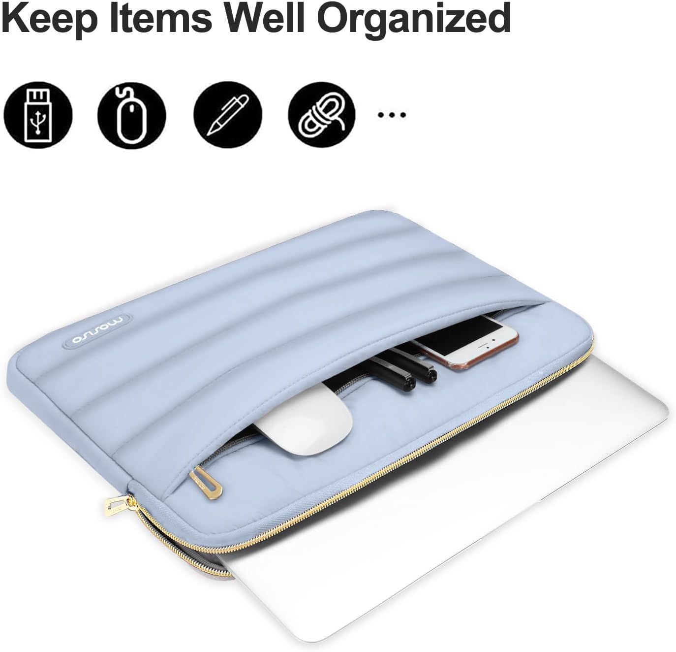 MOSISO 14 inch Laptop Case, 14 inch Puffy Laptop Sleeve Compatible with HP Lenovo Dell ASUS Acer, HP Stream, Dell Latitude, Lenovo IdeaPad, Polyester Horizontal Bag with Small Case, Baby Blue