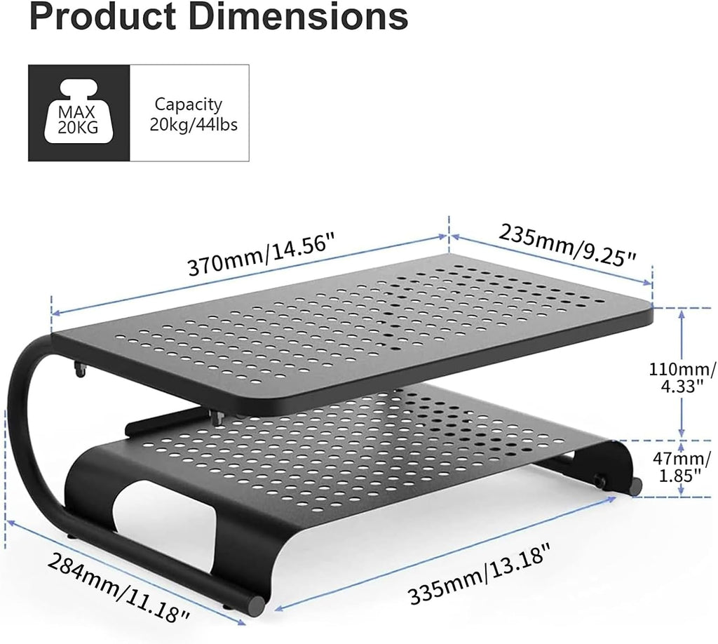 suptek Double-Deck Desk Monitor Stand Riser for Computer,Laptop,Printer, Notebook and All Flat Screen Display with Vented Metal Platform and 4 Inches Height Underneath Storage (MST002)
