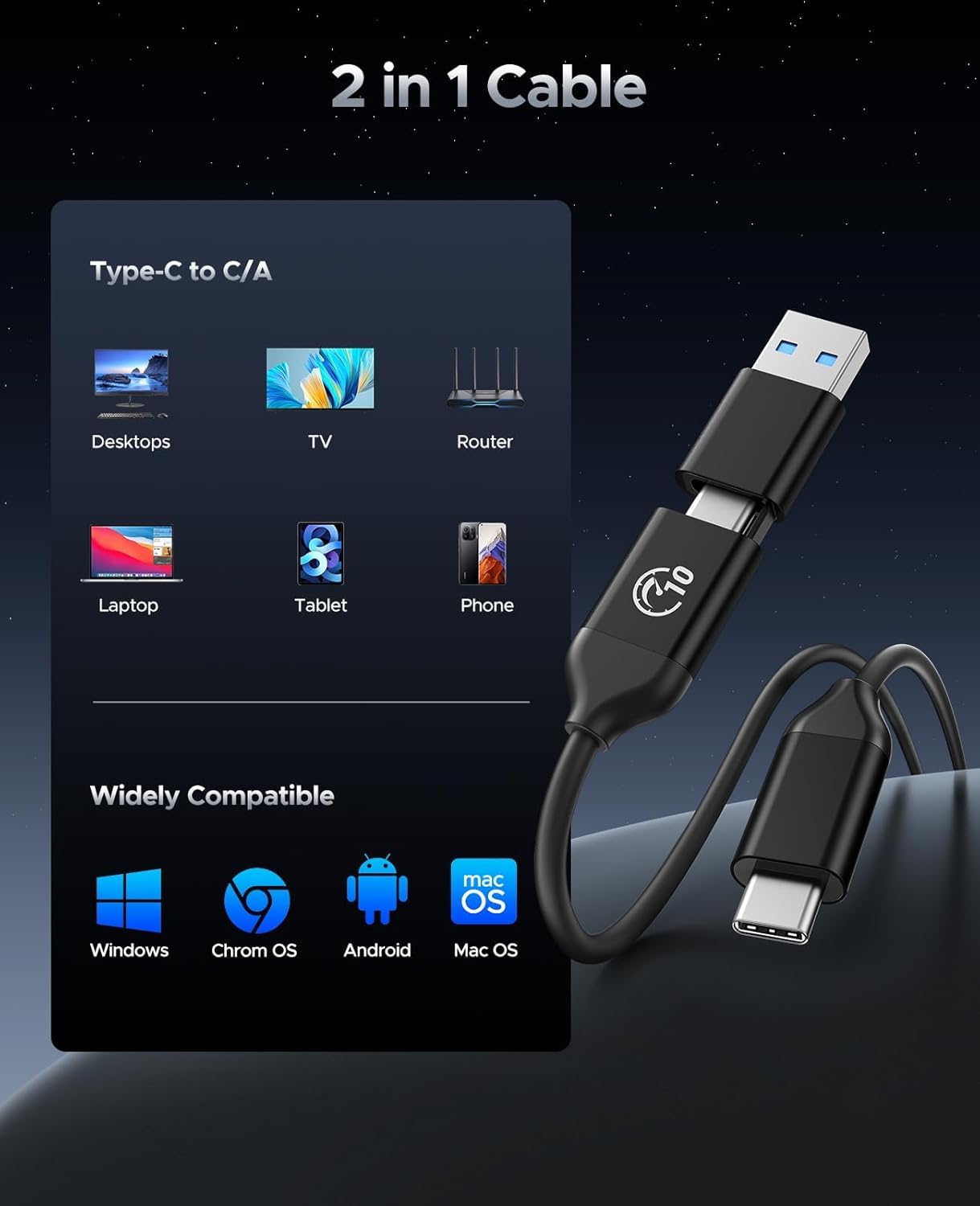 ORICO 2TB External SSD Up to 1050MB/s, Hanging Hole Design Portable Solid State Drive, USB C&A 2 in 1 Cable, Reliable Storage for Type-C Smartphone, Tablets, Laptops - C10