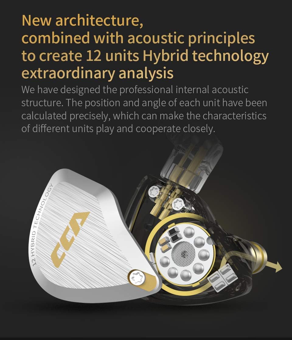 CCA C12 in Ear Monitor Headphones 5BA 1DD Hybrid HiFi IEM Earphones Noise Isolating Stereo Wired Earbuds for Musicians Audiophile Singers DJ（with mic）