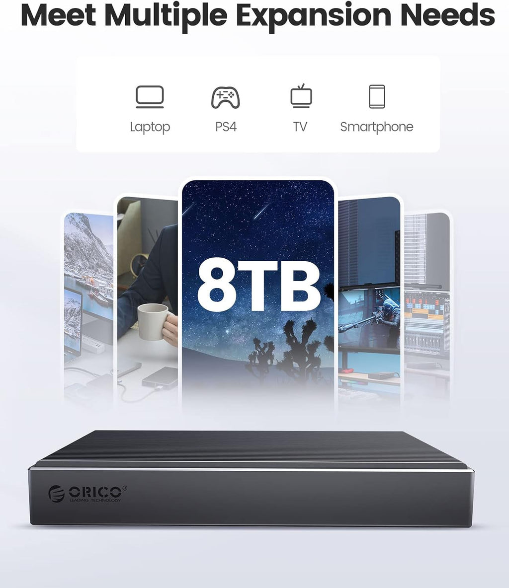 ORICO Dual M.2 NVMe SSD Enclosure, USB C to M2 Adapter for M Key PCIe 2230/2242/2260/2280 M.2 SSDs,Tool-Free Installation Aluminum SSDs Reader Support Trim and UASP up to 2x4TB-BM2-2N