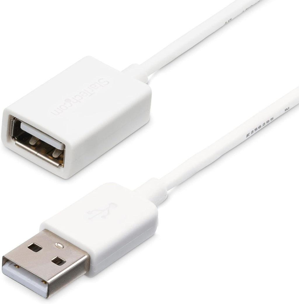 StarTech.com 2m White USB 2.0 Extension Cable Cord - A to A - USB Male to Female Cable - 1x USB A (M), 1x USB A (F) - White, 2 meter (USBEXTPAA2MW)