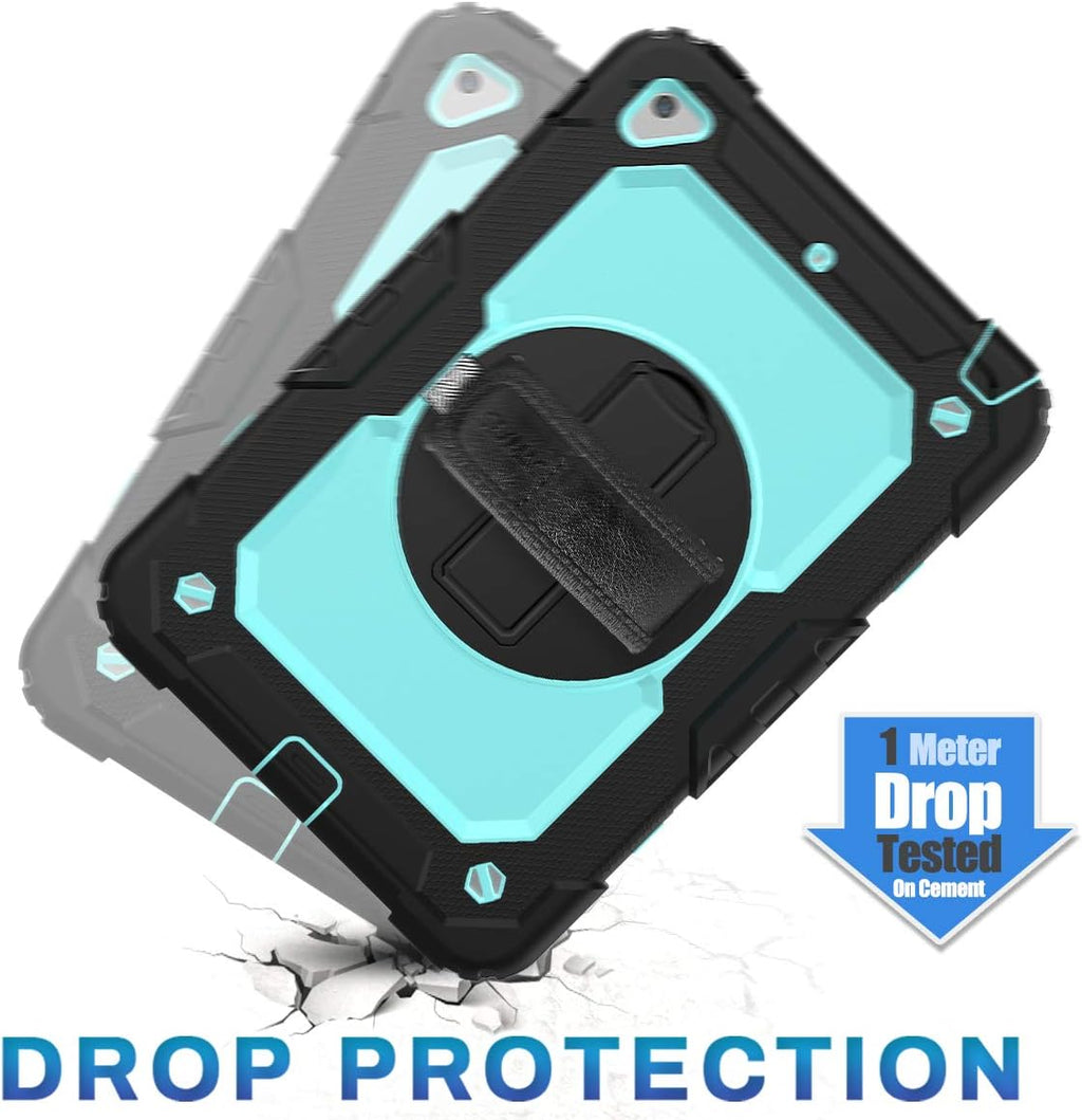 SEYMAC stock Case for iPad mini 5/4 with Screen Protector Pencil Holder [360 Rotating Hand Strap] & Stand, Drop-Proof Case for iPad mini 5th/4th Generation 7.9 inch (SkyBlue+Black)